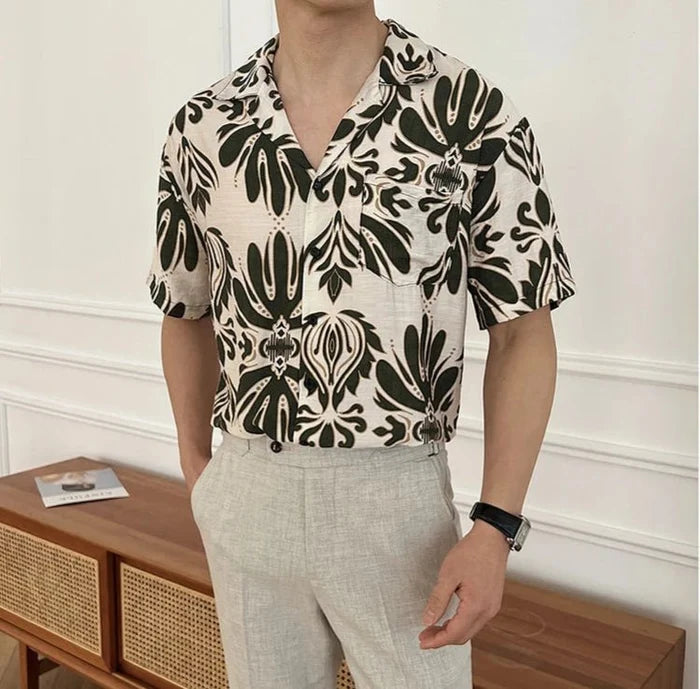 Wrinkle-Free loose short sleeve cuban shirt - AntoniosClothing - Blue
