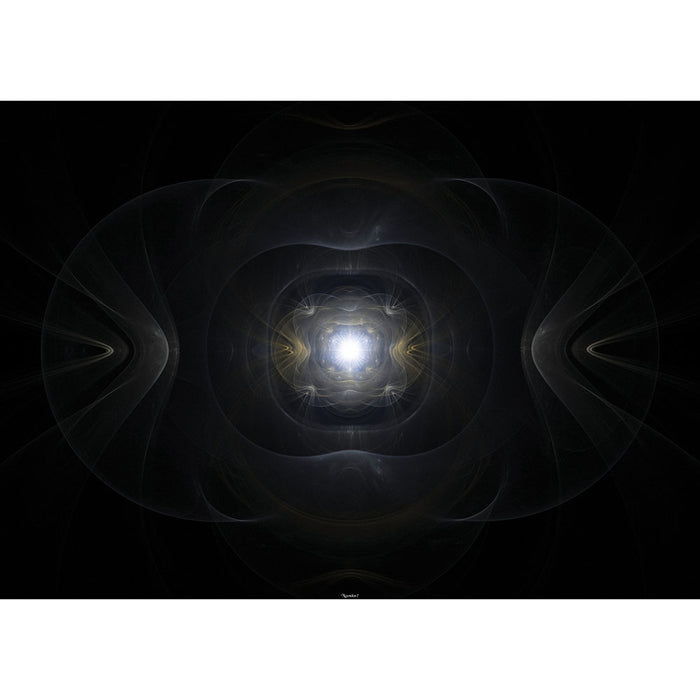 Abstract fractal design with a primordial relic emanating a central light source on a black background wall decal printed | Wallhogs