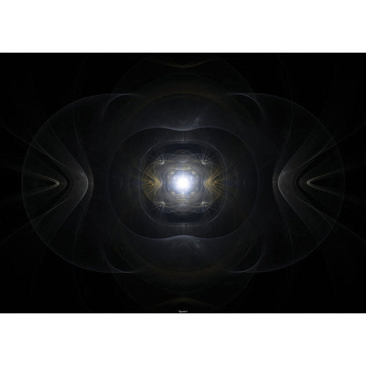 Abstract fractal design with a primordial relic emanating a central light source on a black background wall decal printed | Wallhogs