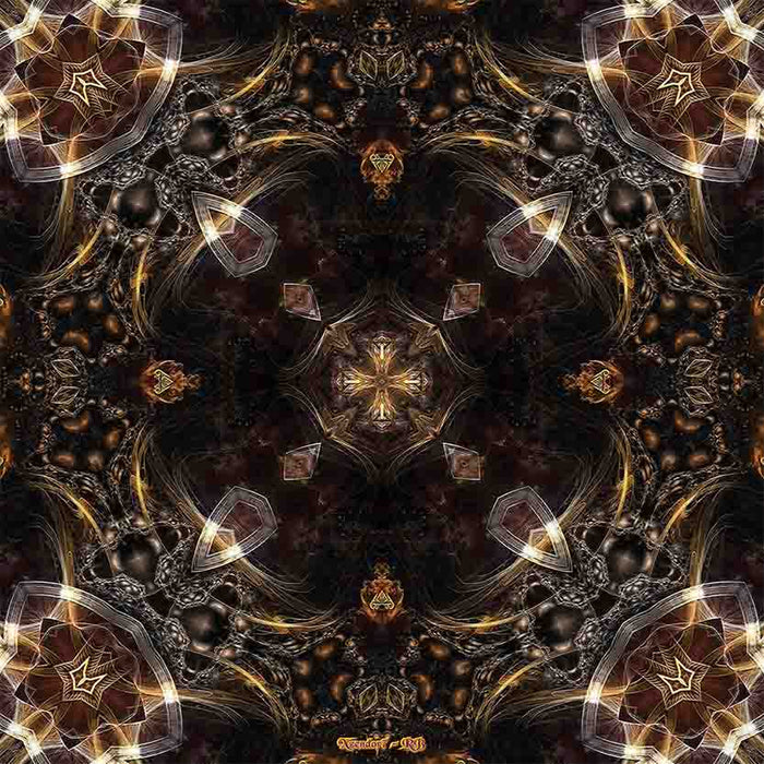 Kaleidoscope of radiant energy pattern with intricate designs and symmetrical arrangement in gold, brown and bronze color wall decal printed | Wallhogs