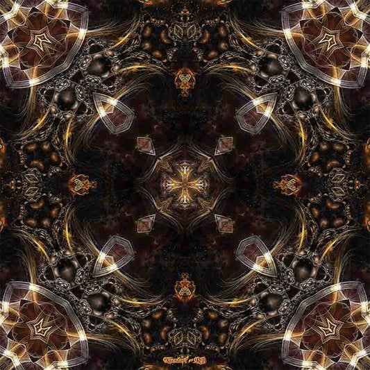 Kaleidoscope of radiant energy pattern with intricate designs and symmetrical arrangement in gold, brown and bronze color wall decal printed | Wallhogs