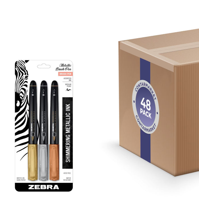 Zebra Pen Metallic Assorted Brush Pens - 3 Ct - 48 Pack