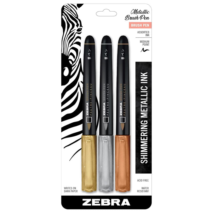 Zebra Pen Metallic Assorted Brush Pens - 3 Ct - 48 Pack