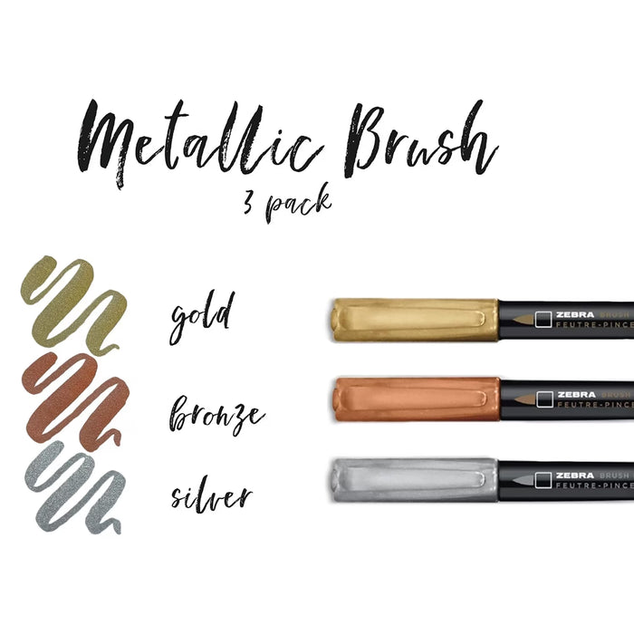 Zebra Pen Metallic Assorted Brush Pens - 3 Ct - 48 Pack